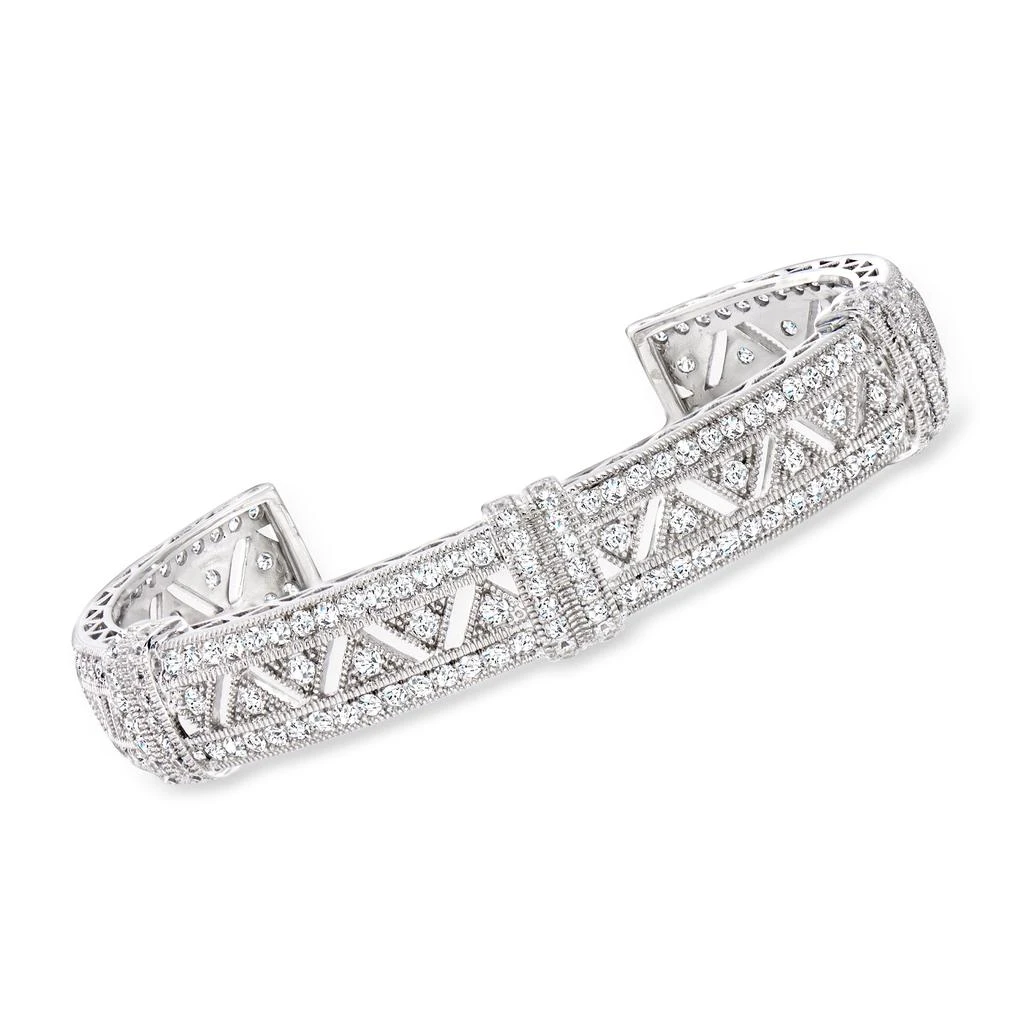 商品Ross-Simons|Ross-Simons CZ Openwork Zigzag Cuff Bracelet in Sterling Silver,价格¥993,第1张图片