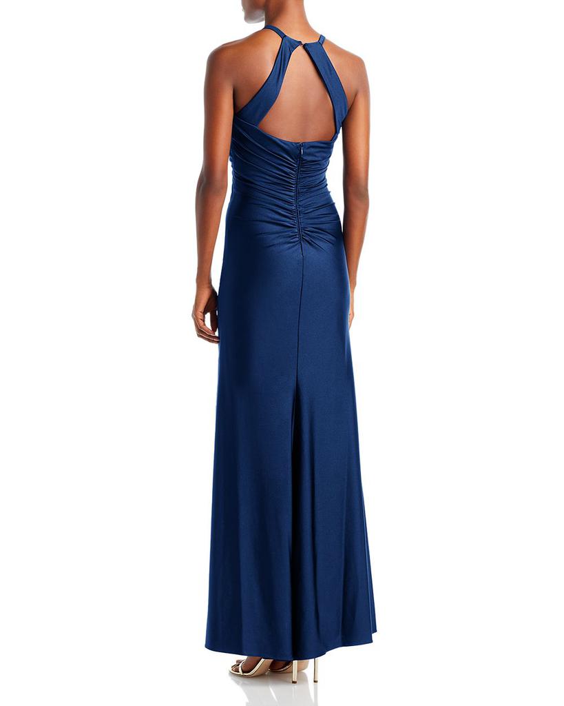 Sateen Ruched Long Halter Dress - 100% Exclusive商品第2张图片规格展示