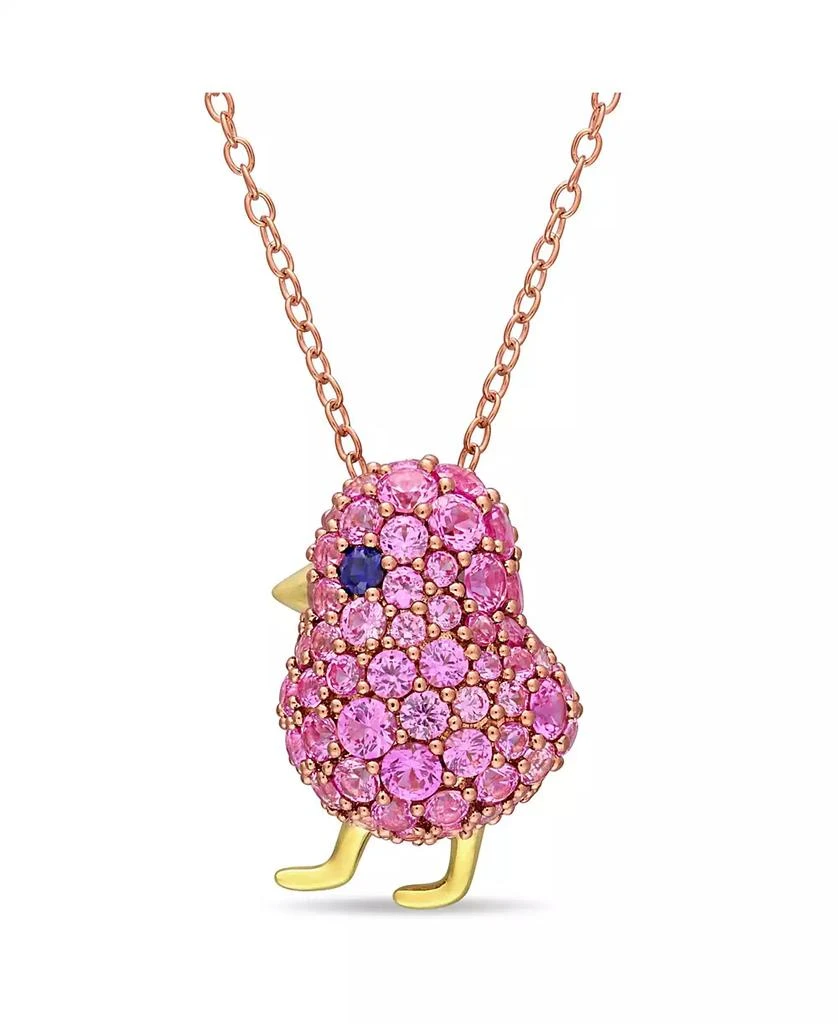 商品Macy's|Lab Grown Blue and Pink Sapphire (2 3/8 ct. t.w.) Chick Bird Necklace in 18k Two-Tone Over Sterling Silver,价格¥655,第1张图片