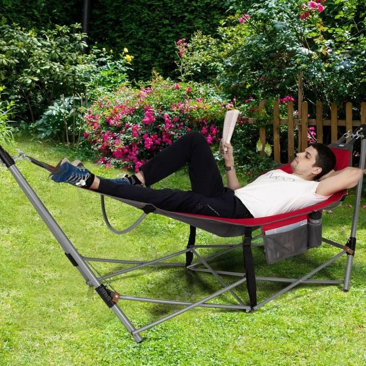 商品QuikFurn|Red Portable Camping Foldable Hammock with Stand and Carry Case,价格¥1858,第2张图片详细描述