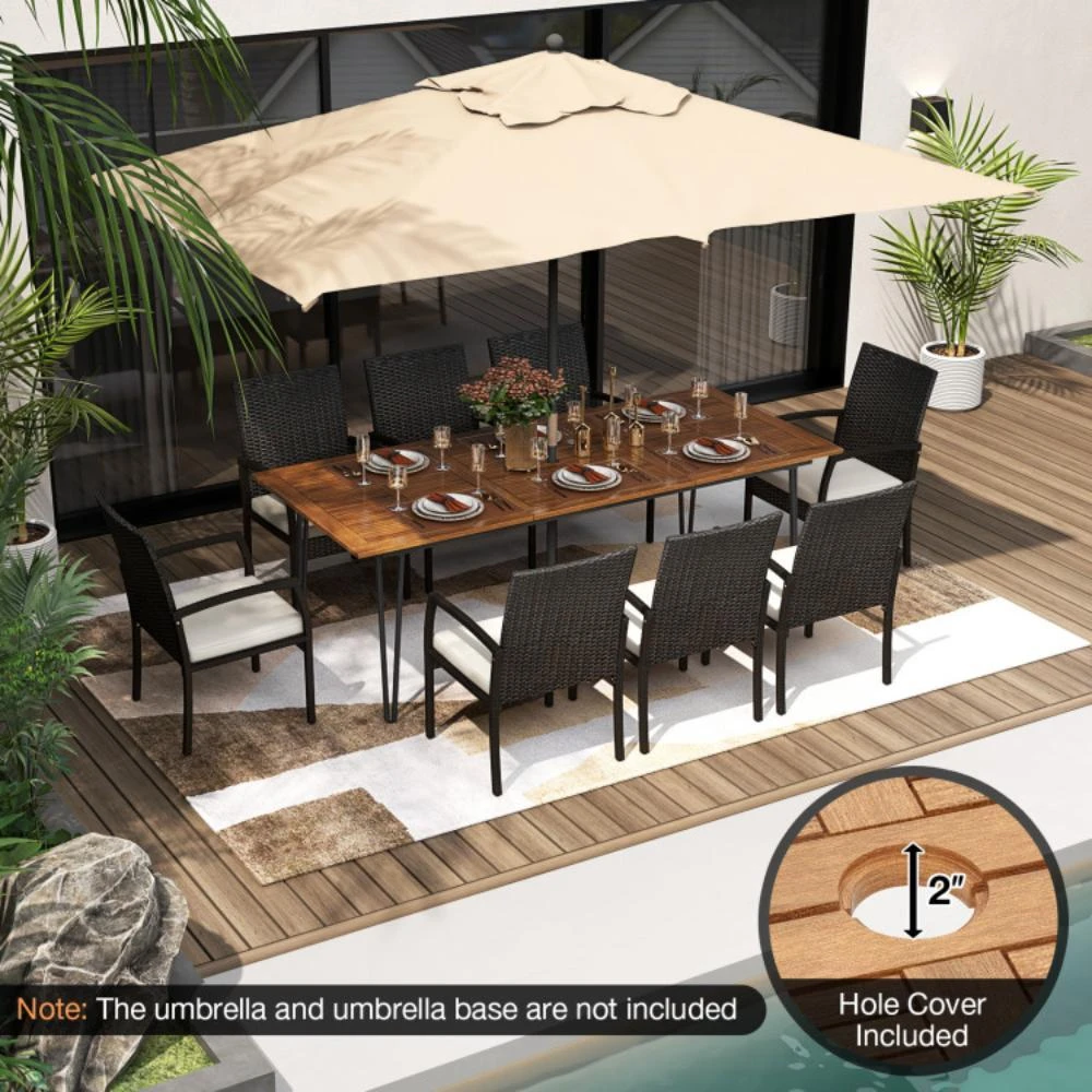 商品Hivvago|9 Pieces Outdoor Patio Dining Set with Soft Cushions and Acacia Wood Square Table,价格¥6217,第3张图片详细描述