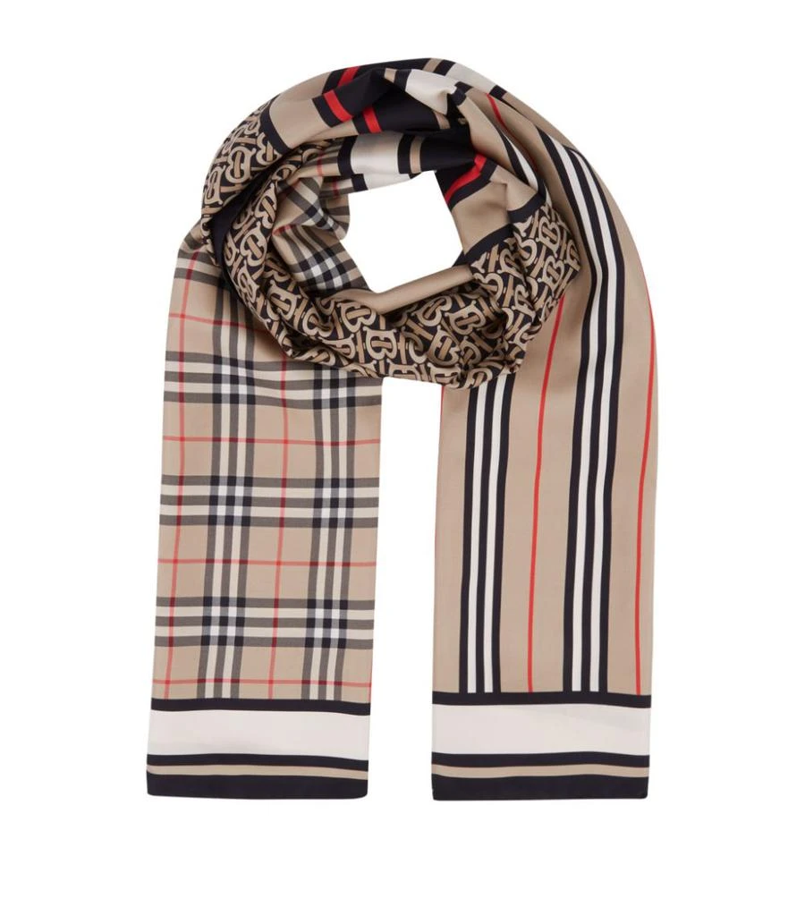 商品Burberry|Monogram, Icon Stripe and Check Print Silk Scarf,价格¥3807,第1张图片