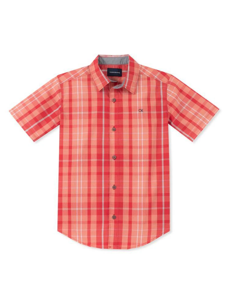 商品Calvin Klein|Boy's Woven Plaid Short Sleeve Button Front Shirt,价格¥69,第1张图片