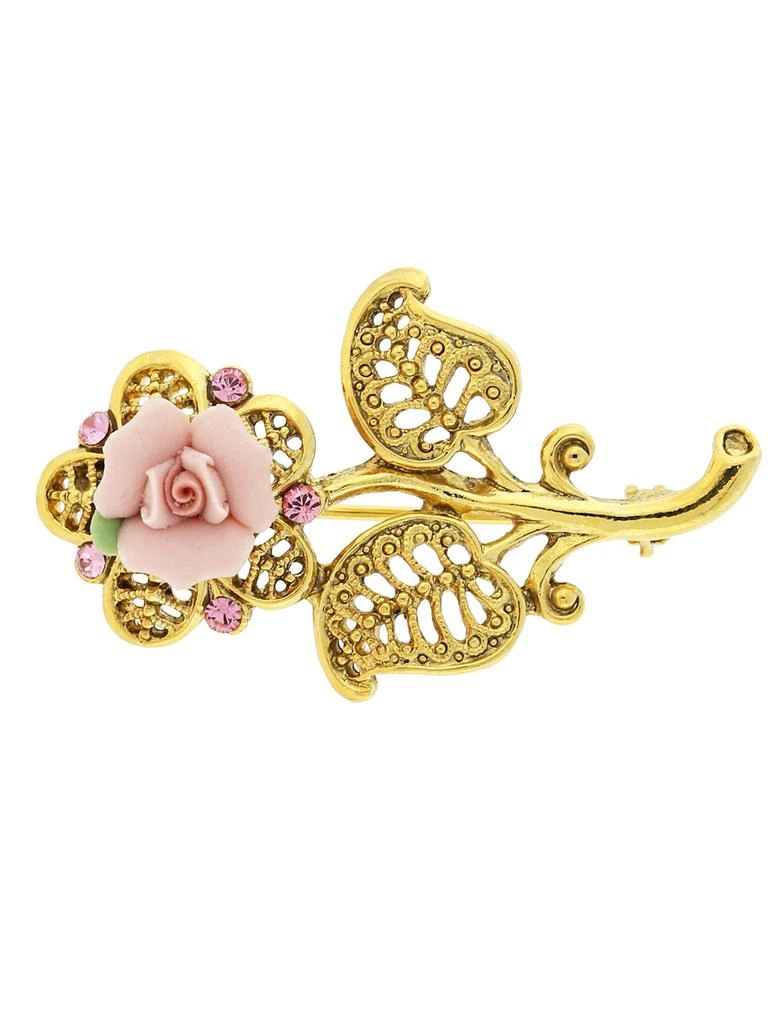 商品1928 Jewelry|Pink Crystal and Porcelain Rose Brooch,价格¥273,第1张图片