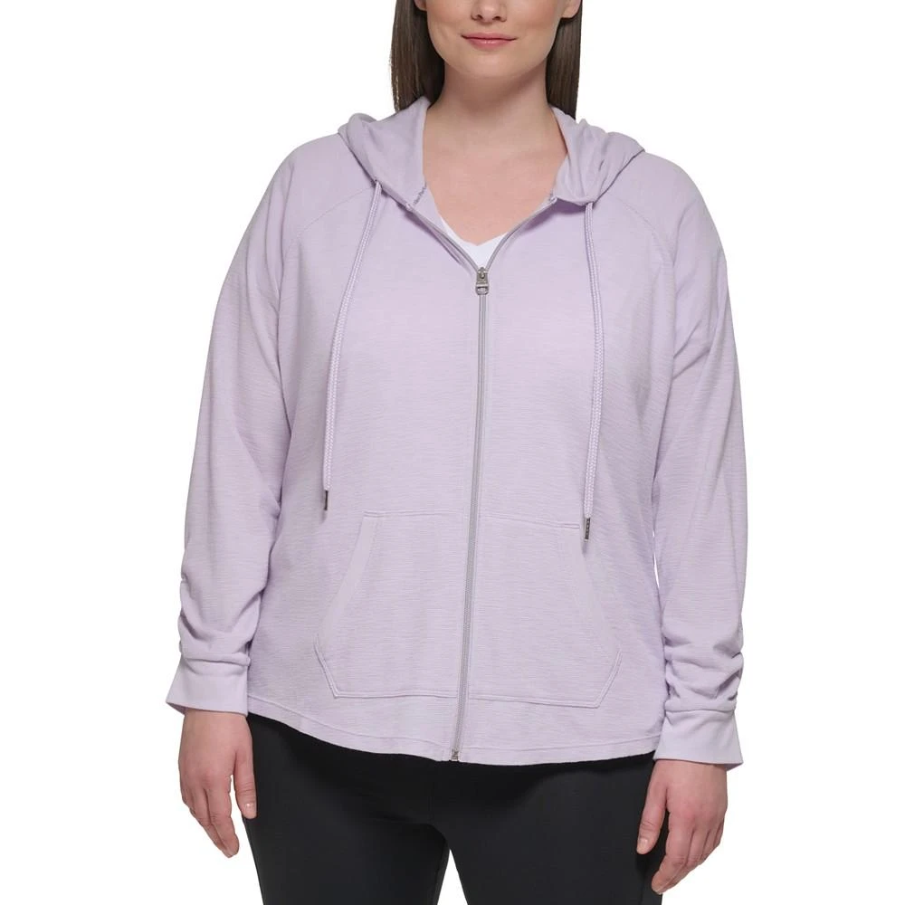 商品Calvin Klein|Plus Size Ruched-Sleeve Zip Hoodie,价格¥225,第1张图片