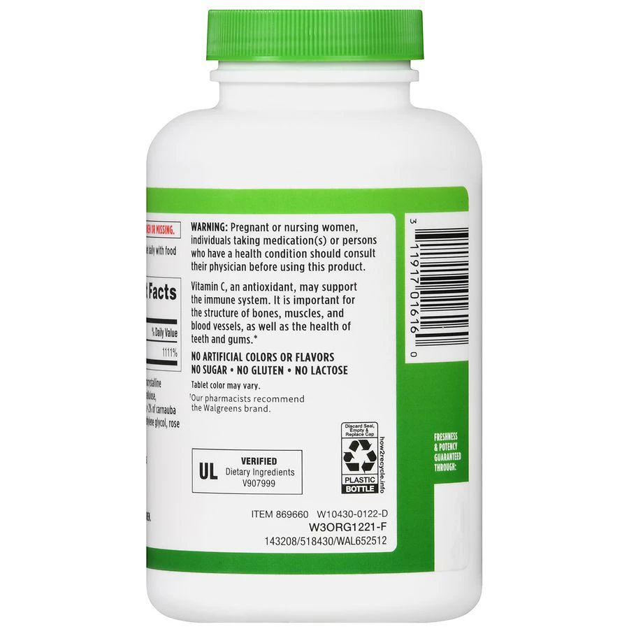 商品Walgreens|Vitamin C 1000 mg with Natural Rose Hips Tablets,价格¥148,第4张图片详细描述
