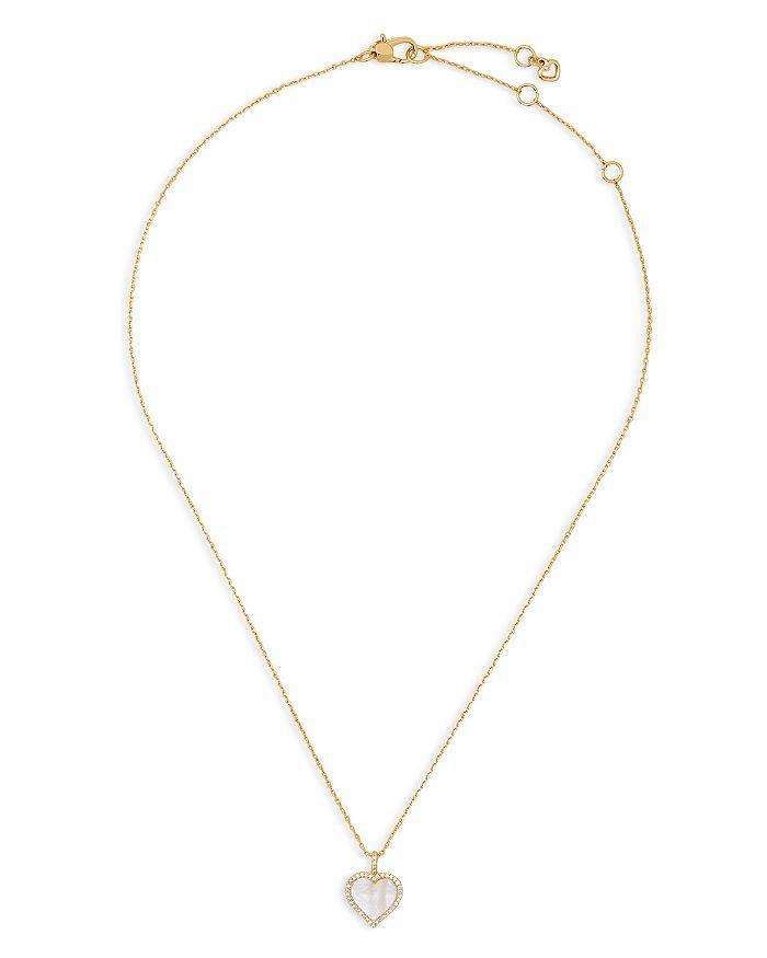 商品Kate Spade|Take Heart Pavé & Mother of Pearl Heart Pendant Necklace in Gold Tone, 18"-21",价格¥559,第4张图片详细描述