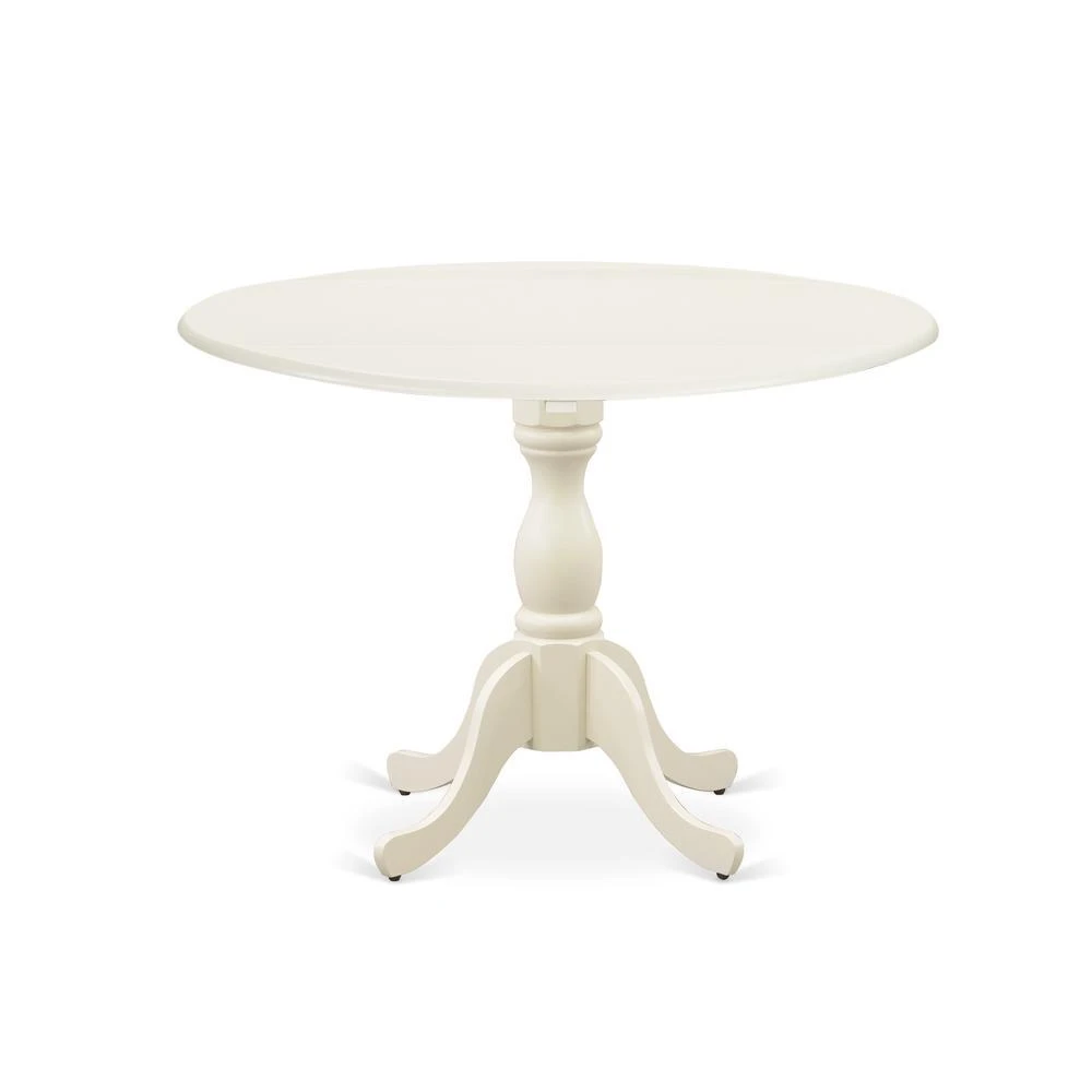 商品East West Furniture|DMT-LWH-TP Round Wood Table Linen White Color Drops Leave Table Top Surface and Asian Wood Dining Table Pedestal Legs -Linen White Finish,价格¥2185,第1张图片