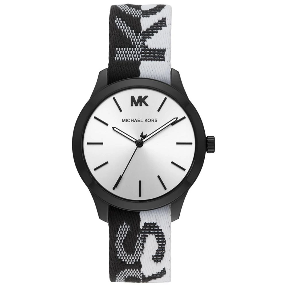 商品Michael Kors|Women's Runway Black & White Nylon Strap Watch 38mm,价格¥1030,第1张图片