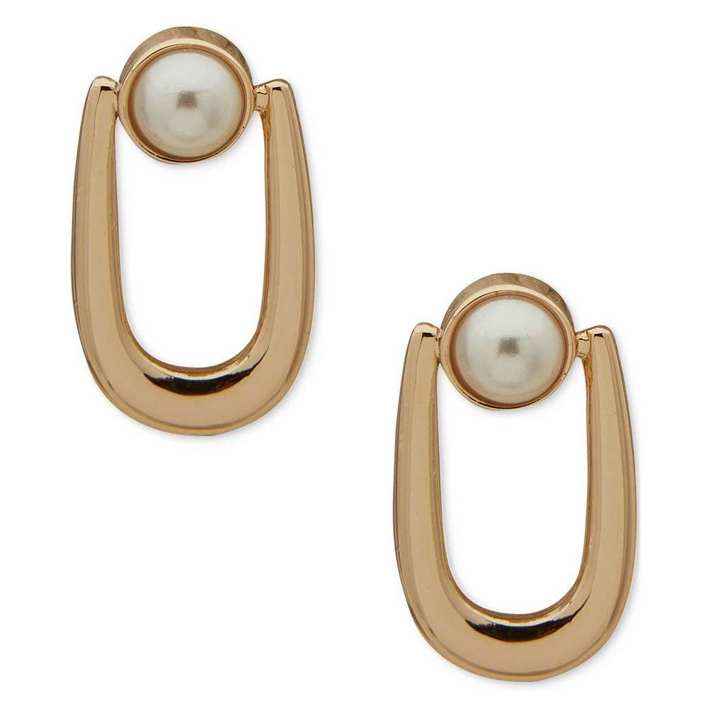 商品Anne Klein|Gold-Tone Link & Imitation Pearl Open Stud Earrings,价格¥98,第1张图片