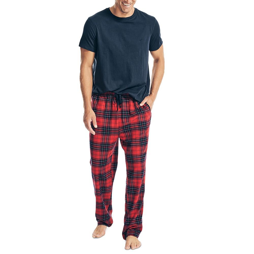 Men's 2-Pc. Classic-Fit Solid T-Shirt & Plaid Flannel Pajama Pants Set商品第1张图片规格展示