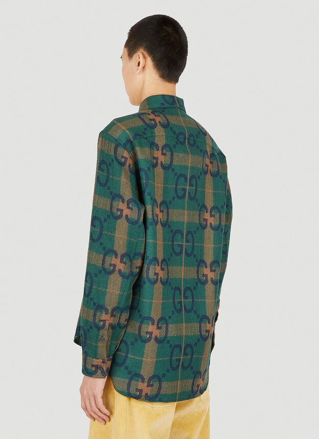 Jumbo GG Check Shirt in Green商品第4张图片规格展示