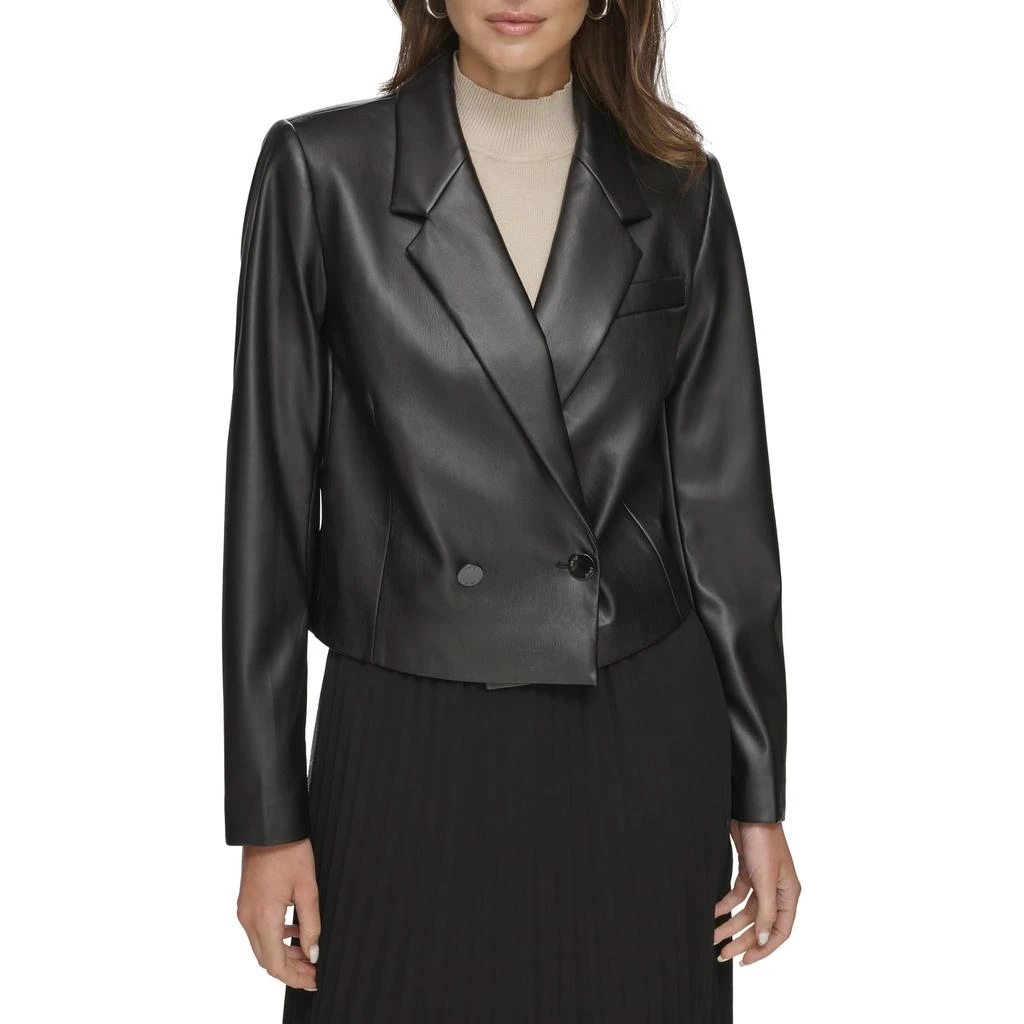 商品DKNY|Long Sleeve Crop Vegan Leather Blazer,价格¥646,第1张图片