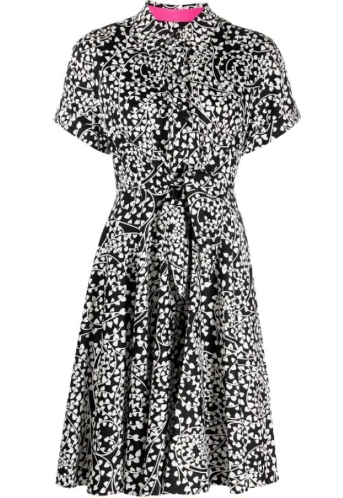 商品Diane von Furstenberg|Albus Short Sleeve Knee Length Shirt Dress in Black Love Stems,价格¥2332,第3张图片详细描述