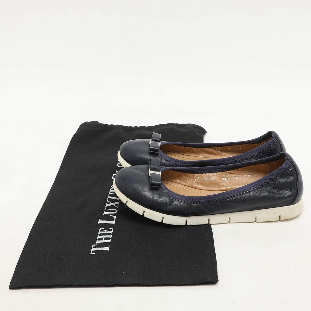 Salvatore Ferragamo Navy Blue Leather Vara Bow Ballet Flats Size 37.5 商品