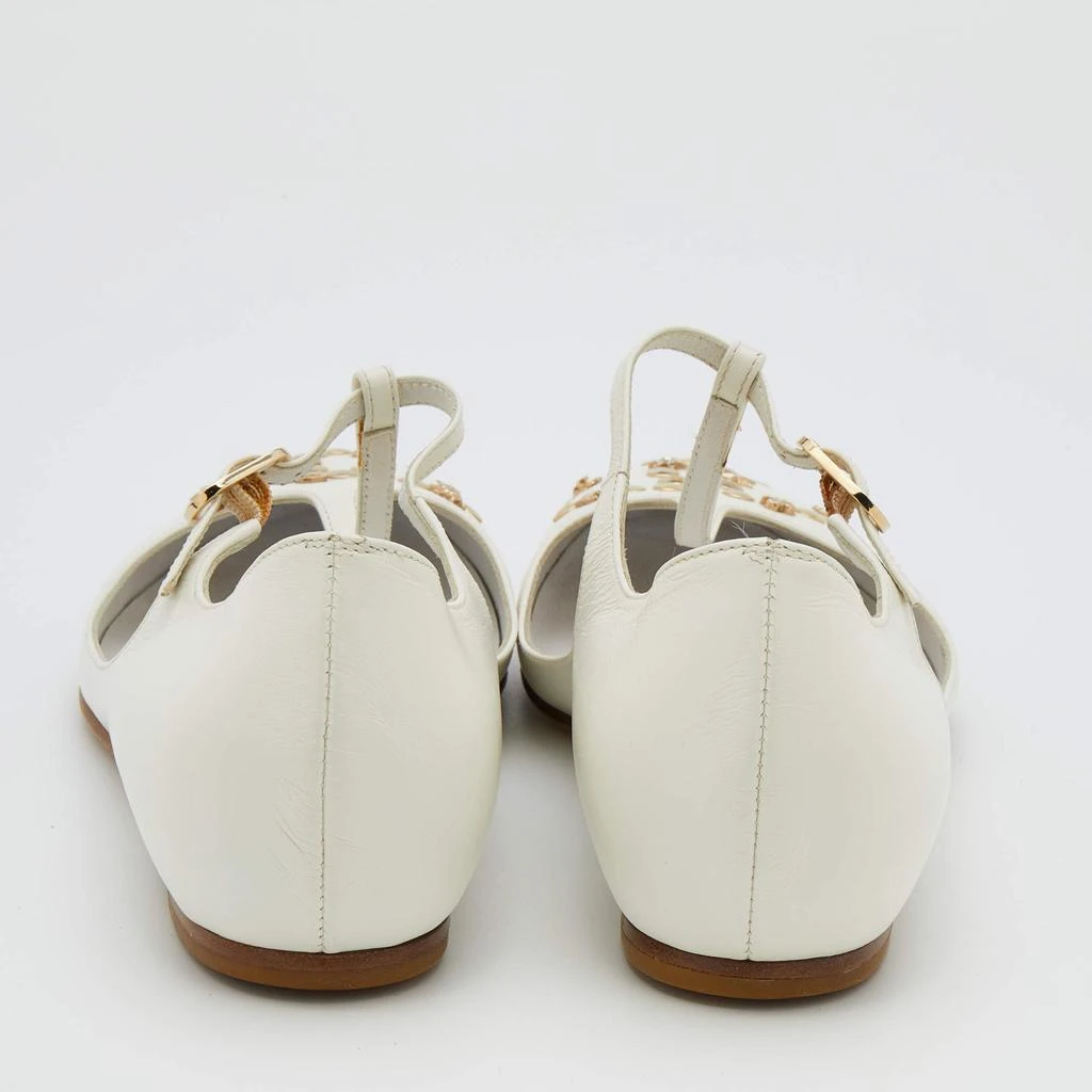 商品[二手商品] Chanel|Chanel White Leather CC Embellished T Strap Ballet Flats Size 38,价格¥4246,第5张图片详细描述