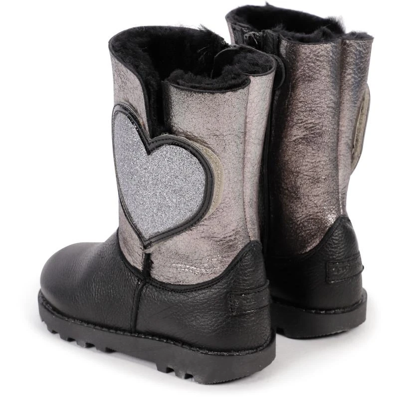 商品Zecchino d'Oro|Love hearts leather boots in black and silver,价格¥1566,第2张图片详细描述