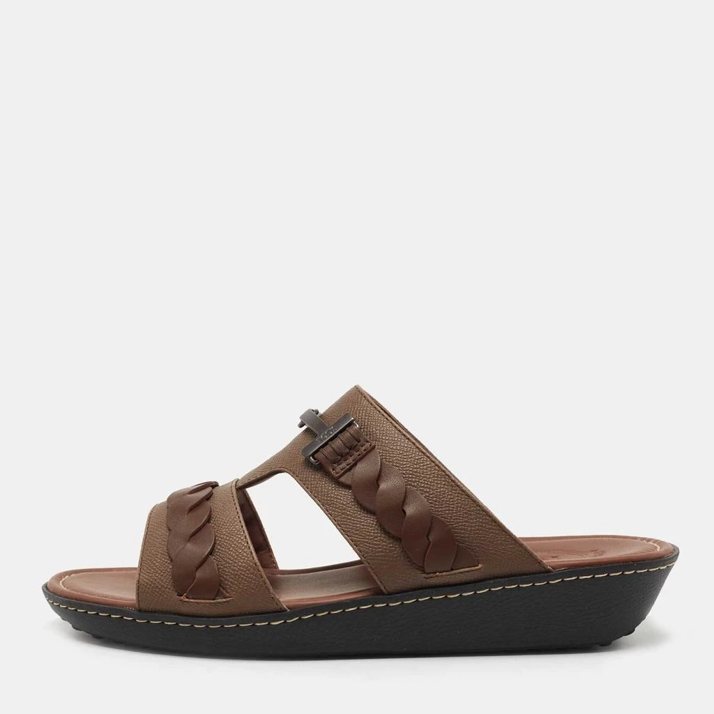 商品Tod's|Tod's Brown Leather Slide Sandals Size 42,价格¥2657,第1张图片