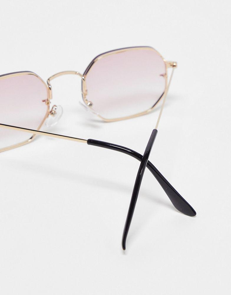 ASOS DESIGN rimless hexagon sunglasses with purple gradient lens in gold商品第4张图片规格展示