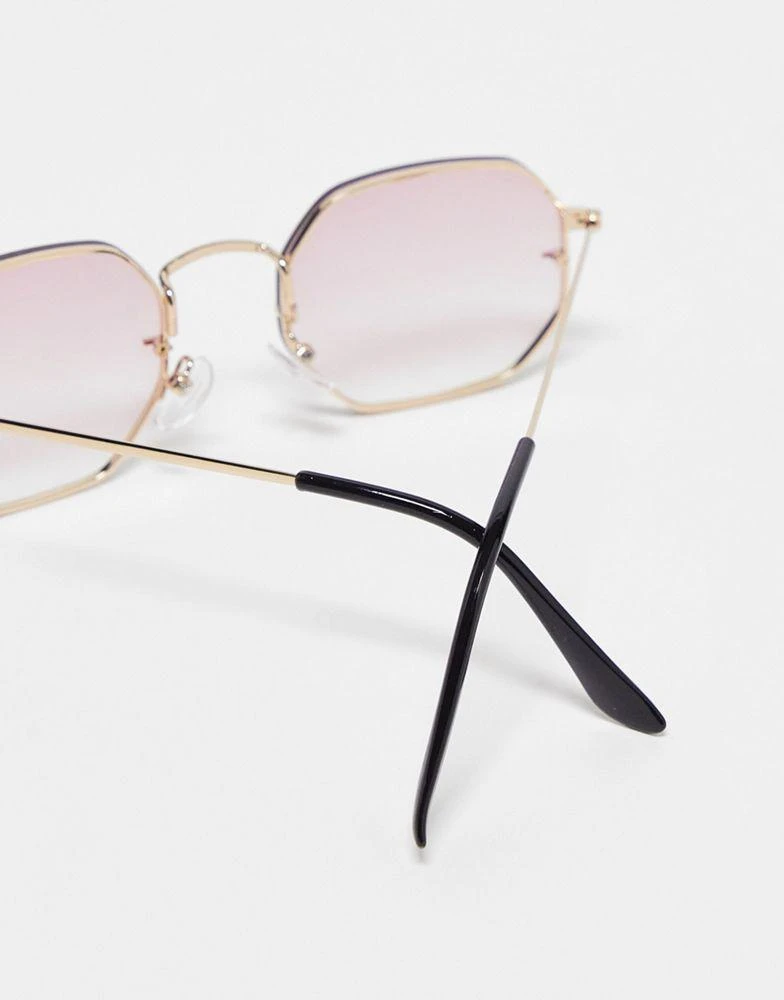 商品ASOS|ASOS DESIGN rimless hexagon sunglasses with purple gradient lens in gold,价格¥139,第4张图片详细描述