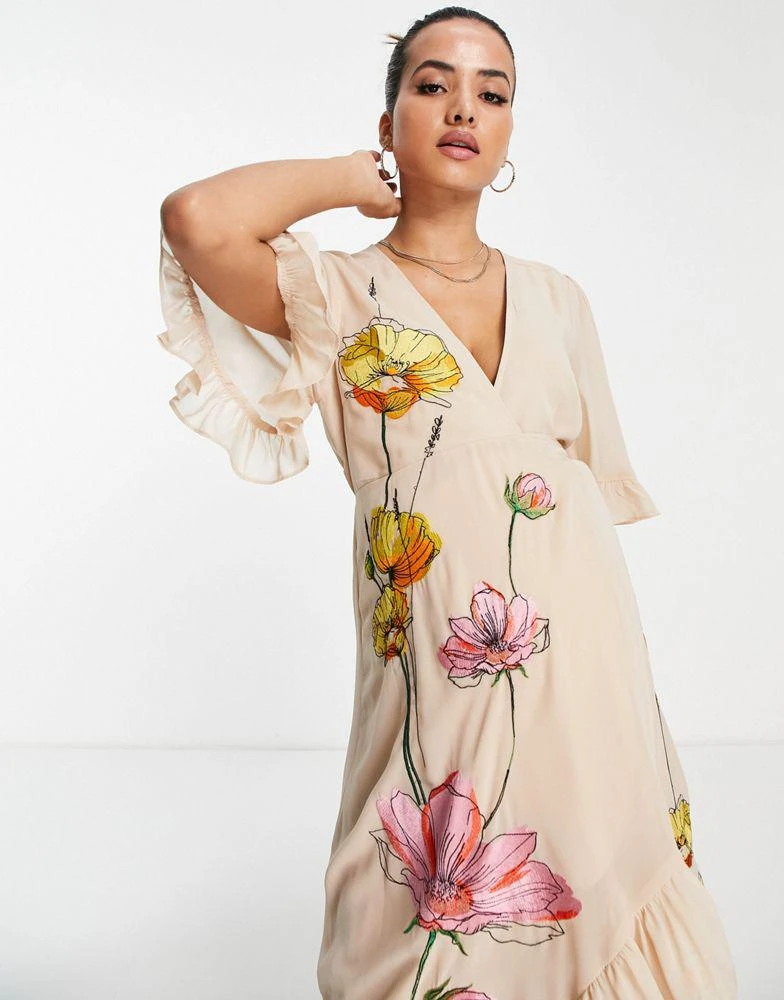 商品Hope & Ivy Maternity|Hope & Ivy Maternity embroidered wrap maxi dress in peach floral,价格¥517,第4张图片详细描述