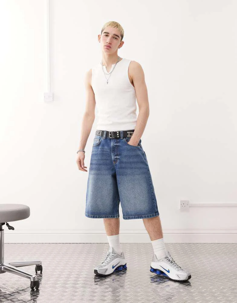 商品COLLUSION|COLLUSION denim skater jorts in midwash,价格¥260,第2张图片详细描述