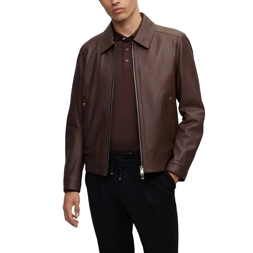 商品Hugo Boss|Men's Two-Way Zip Leather Jacket,价格¥3310,第1张图片