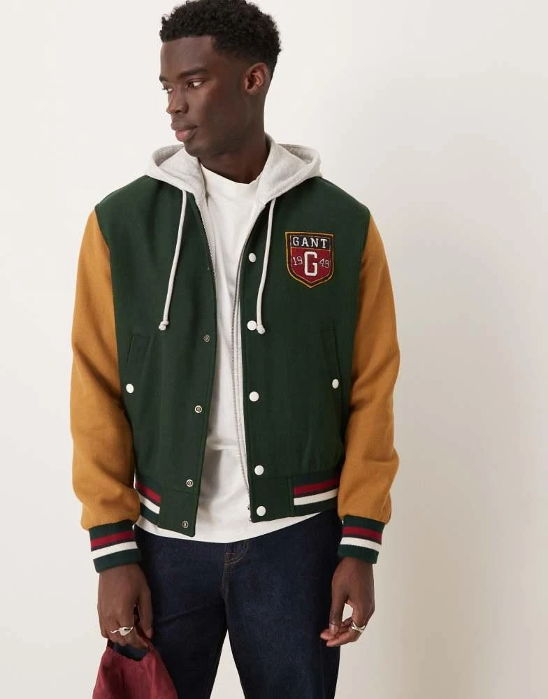 商品Gant|GANT wool blend varsity logo jacket in green,价格¥3623,第4张图片详细描述