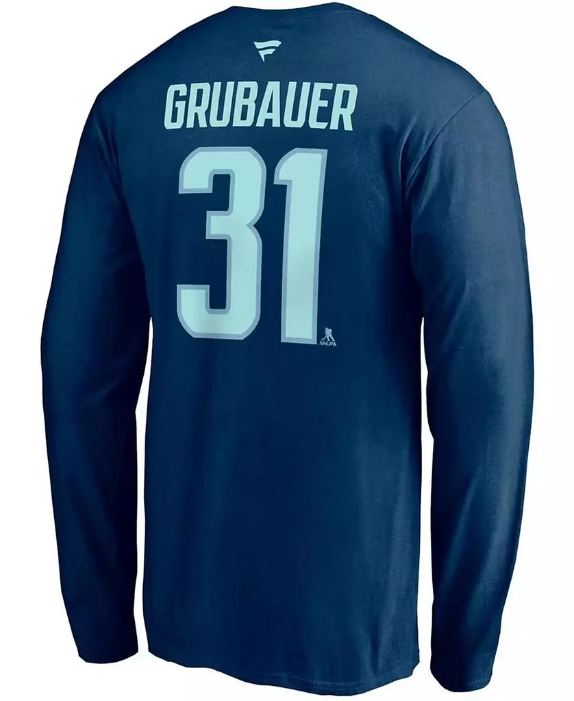 商品Fanatics|Men's Philipp Grubauer Deep Sea Blue Seattle Kraken Authentic Stack Name and Number Long Sleeve T-shirt,价格¥274,第3张图片详细描述