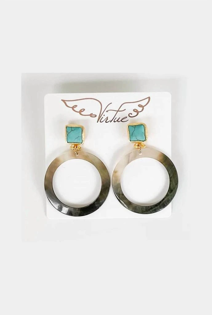 商品Virtue Jewelry Design|Women's Turquoise Post With Shell Hoops In Natural,价格¥326,第1张图片