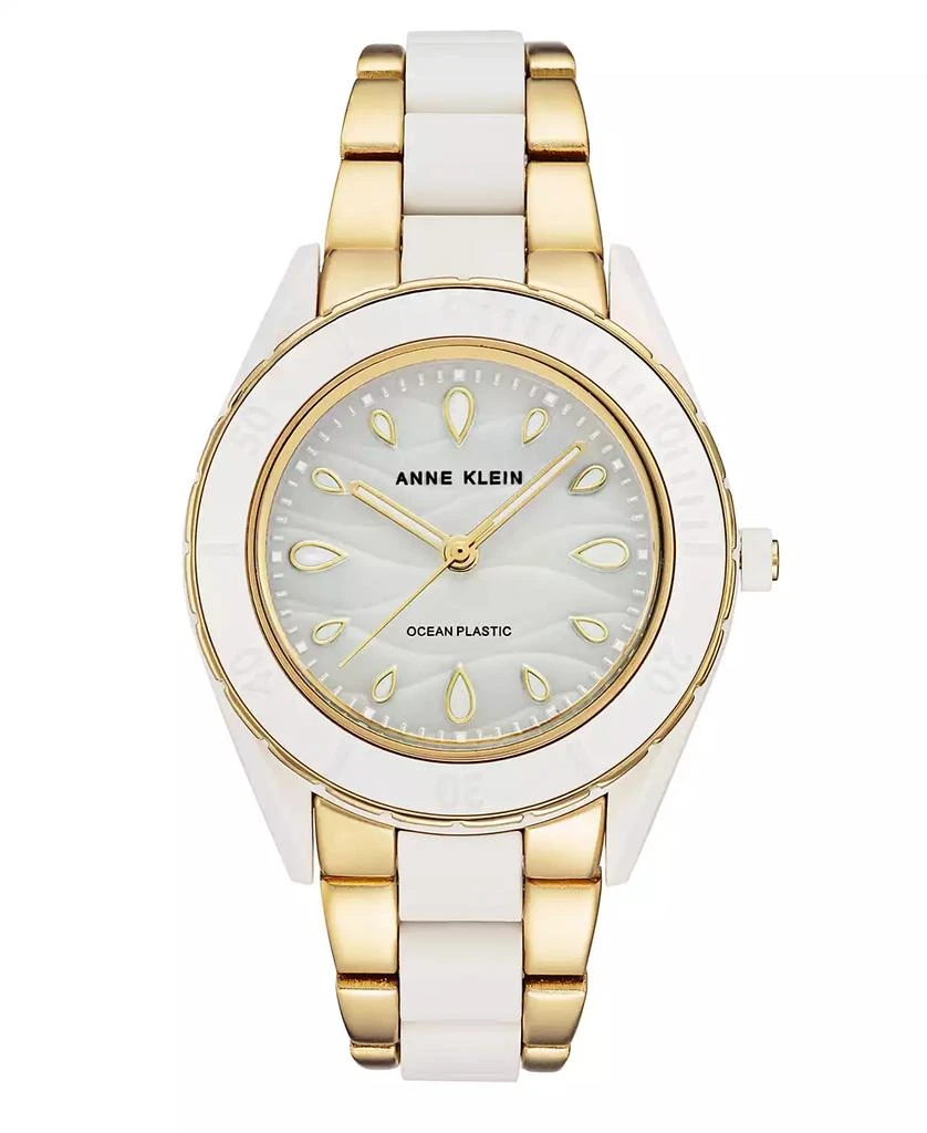 商品Anne Klein|Women's Gold-Tone and White Solar Ocean Work Plastic Bracelet Watch, 38.5mm,价格¥648,第1张图片