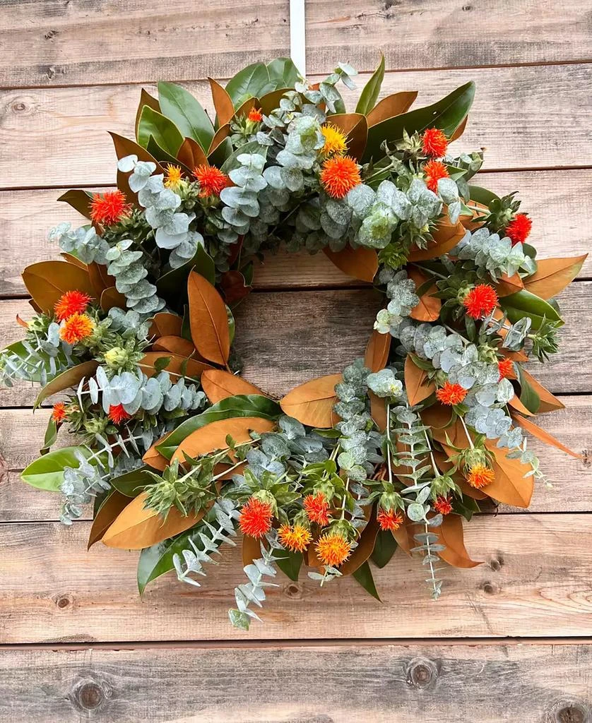 商品GreenishBlu|Fresh Real Magnolia, Safflower and Baby Blue Wreath,价格¥616,第2张图片详细描述
