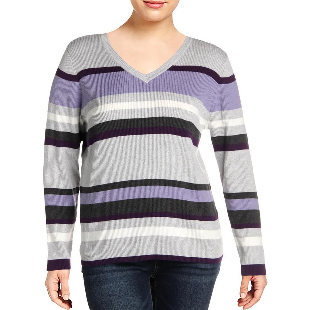 商品Karen Scott|Karen Scott Womens Striped Ribbed Pullover Sweater,价格¥125,第3张图片详细描述