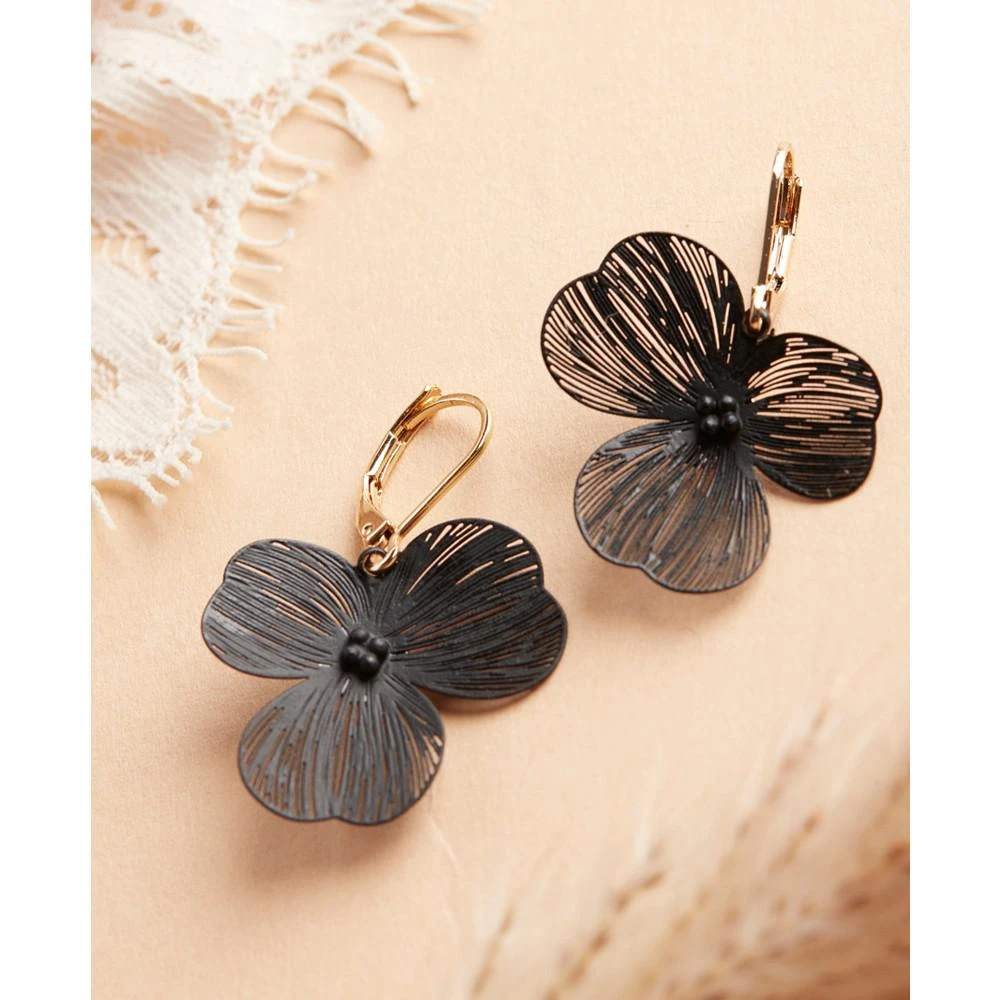 商品Lonna & Lilly|Gold-Tone Jet Pavé Openwork Flower Drop Earrings,价格¥184,第3张图片详细描述