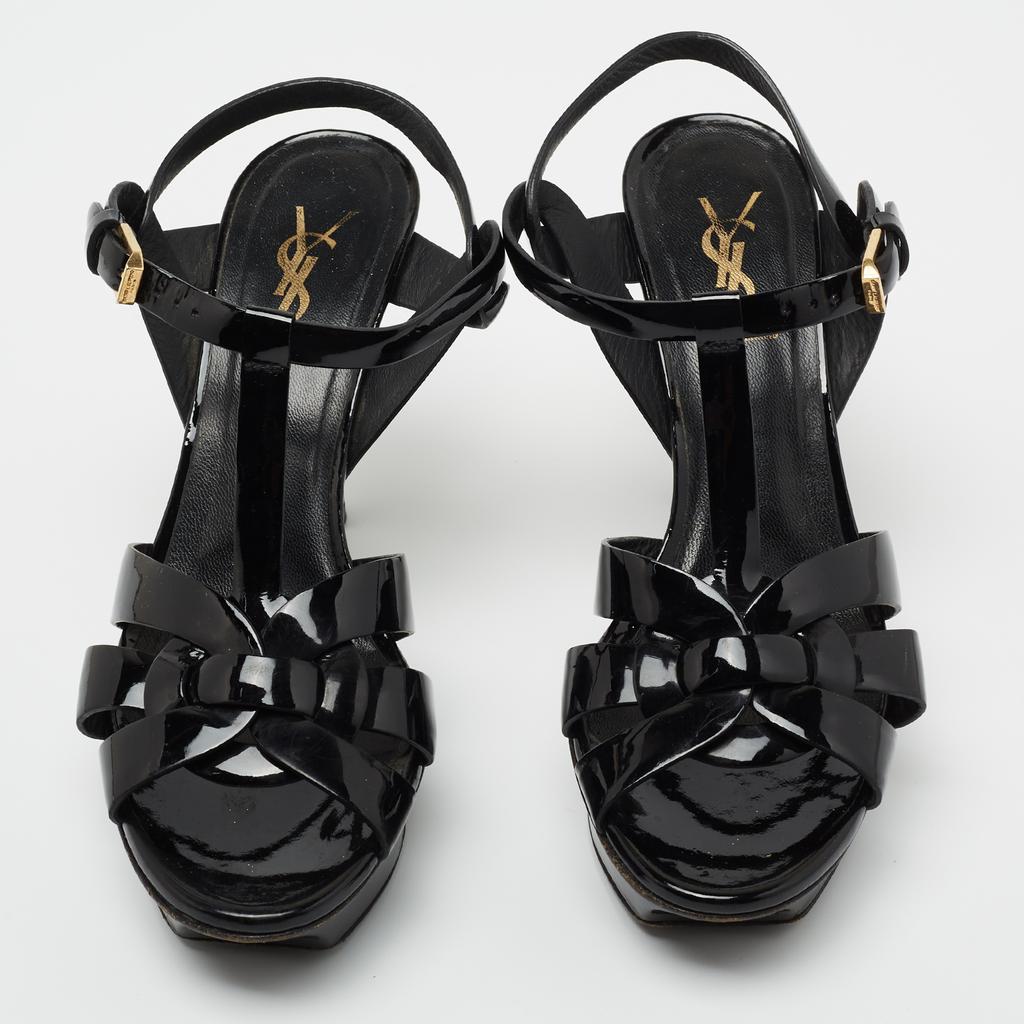 Yves Saint Laurent Black Patent Tribute Ankle Strap Sandals Size 37.5商品第3张图片规格展示