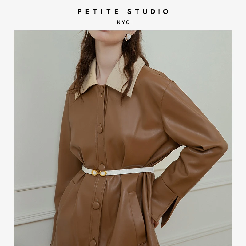 Sienna摩卡棕翻领拼色结构感纯素皮革外套 | Sienna Vegan Leather Jacket - Mocha 商品