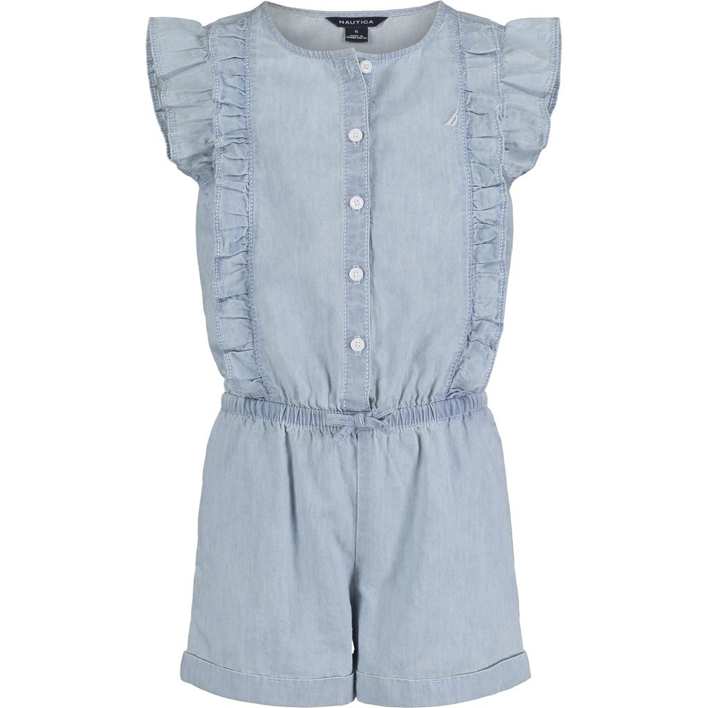 Nautica Toddler Girls' Ruffle Lightweight Denim Romper (2T-4T)商品第1张图片规格展示