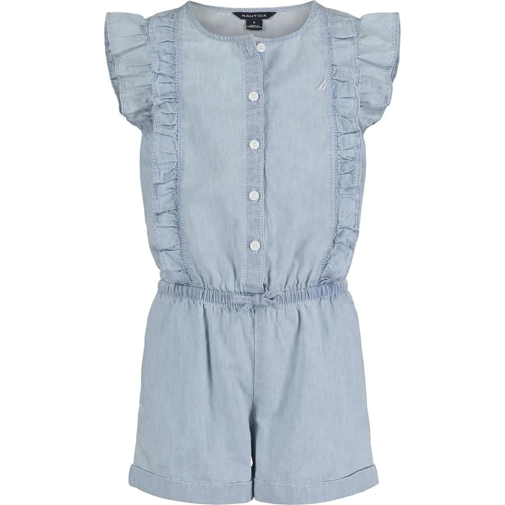 商品Nautica|Nautica Girls' Ruffle Lightweight Denim Romper (8-16),价格¥169,第1张图片