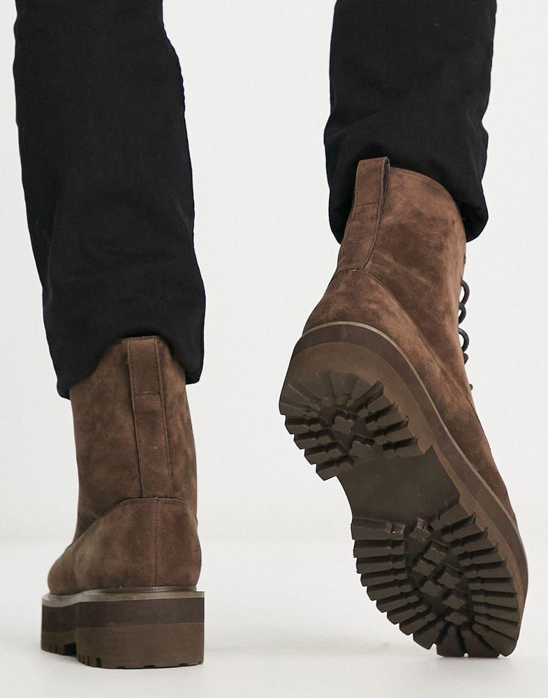 商品ASOS|ASOS DESIGN chunky lace up boot in brown faux suede,价格¥391,第4张图片详细描述