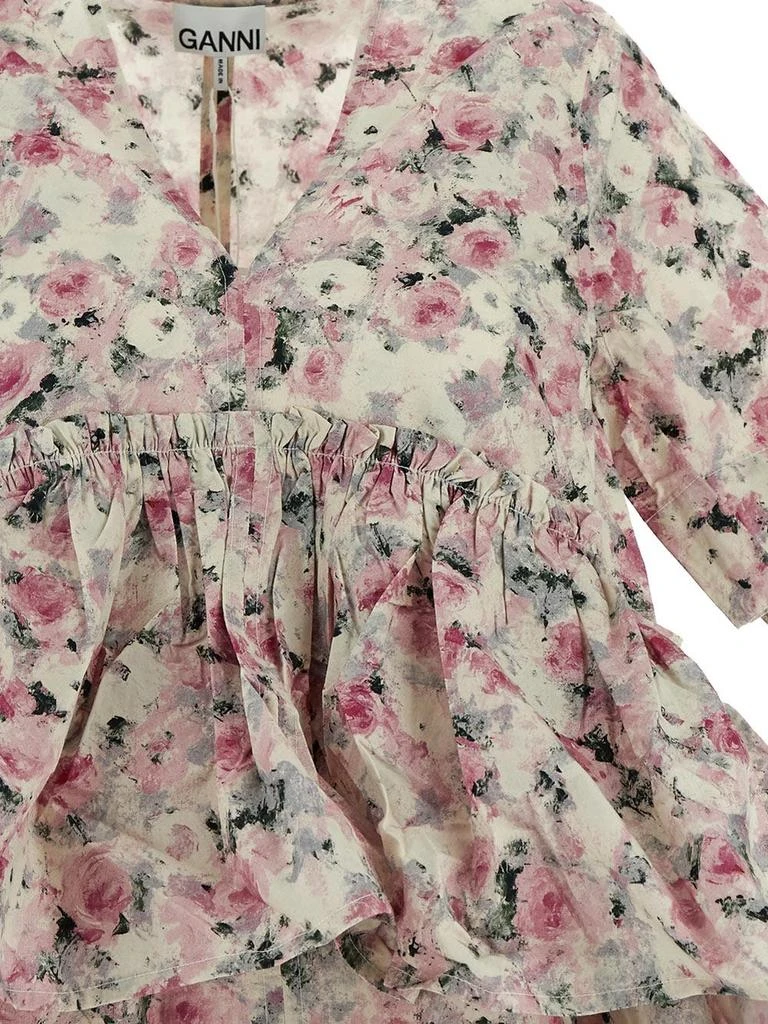 商品Ganni|Printed Cotton Flounce Mini Dress,价格¥1812,第3张图片详细描述