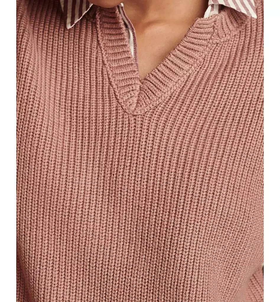 Women's Striped Notched-Neck Sweater 商品