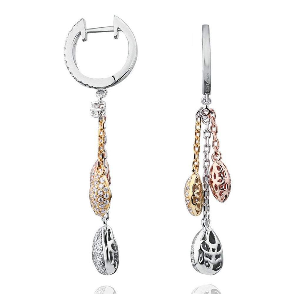 Suzy Levian Tri-Tone Sterling Silver White Cubic Zirconia Dangle Earrings商品第2张图片规格展示
