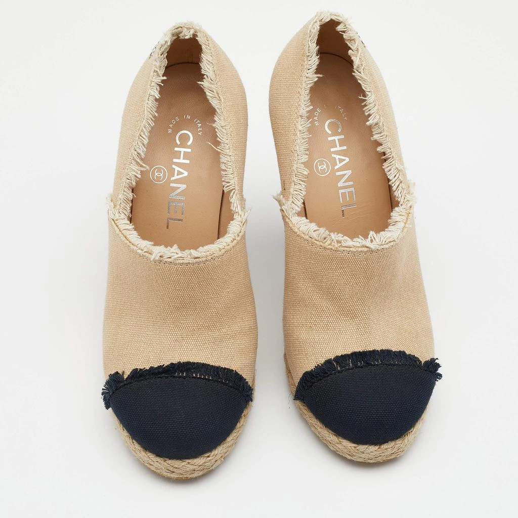 商品[二手商品] Chanel|Chanel Beige/Black Canvas CC Cap Toe Espadrille Booties Size 37,价格¥3205,第3张图片详细描述