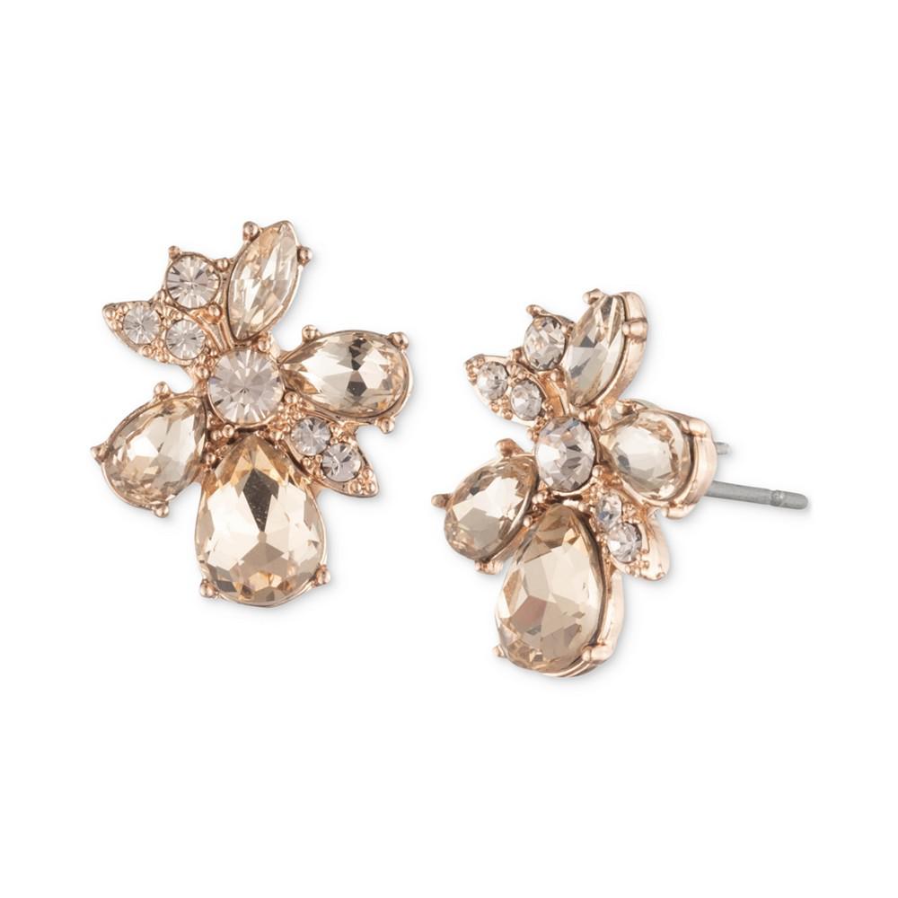 Rose Gold-Tone Crystal Flower Button Earrings商品第1张图片规格展示