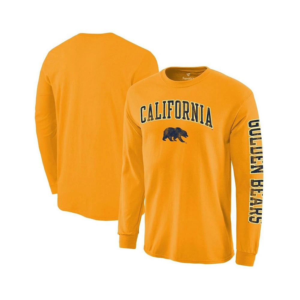 商品Fanatics|Men's Gold Cal Bears Distressed Arch Over Logo Long Sleeve Hit T-shirt,价格¥228,第1张图片