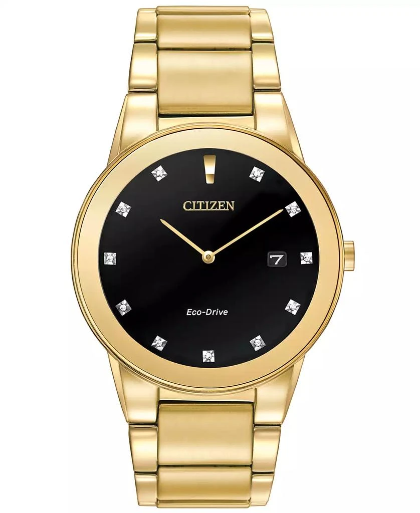 商品Citizen|Men's Eco-Drive Axiom Diamond Accent Gold-Tone Stainless Steel Bracelet Watch 40mm AU1062-56G,价格¥2715,第1张图片