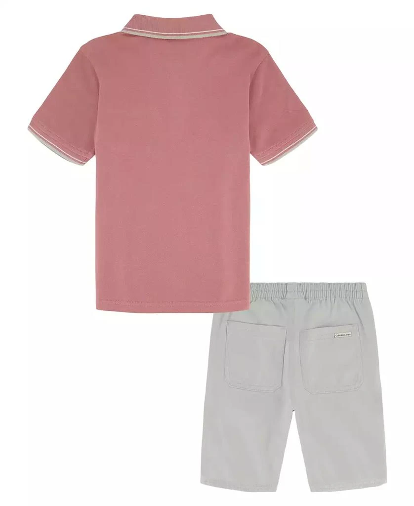 商品Calvin Klein|Toddler Boys Monogram Pocket Pique Short Sleeve Polo Shirt and Twill Shorts, 2 Piece Set,价格¥113,第2张图片详细描述