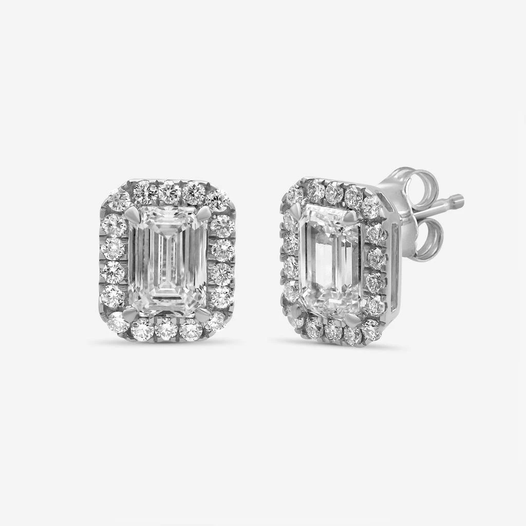 商品Ina Mar|Ina Mar 14K White Gold Emerald and Round Cut IGI Certified Lab Grown Diamond 2.25 ct.twd. Halo Stud Earrings DE-10453,价格¥13638,第2张图片详细描述