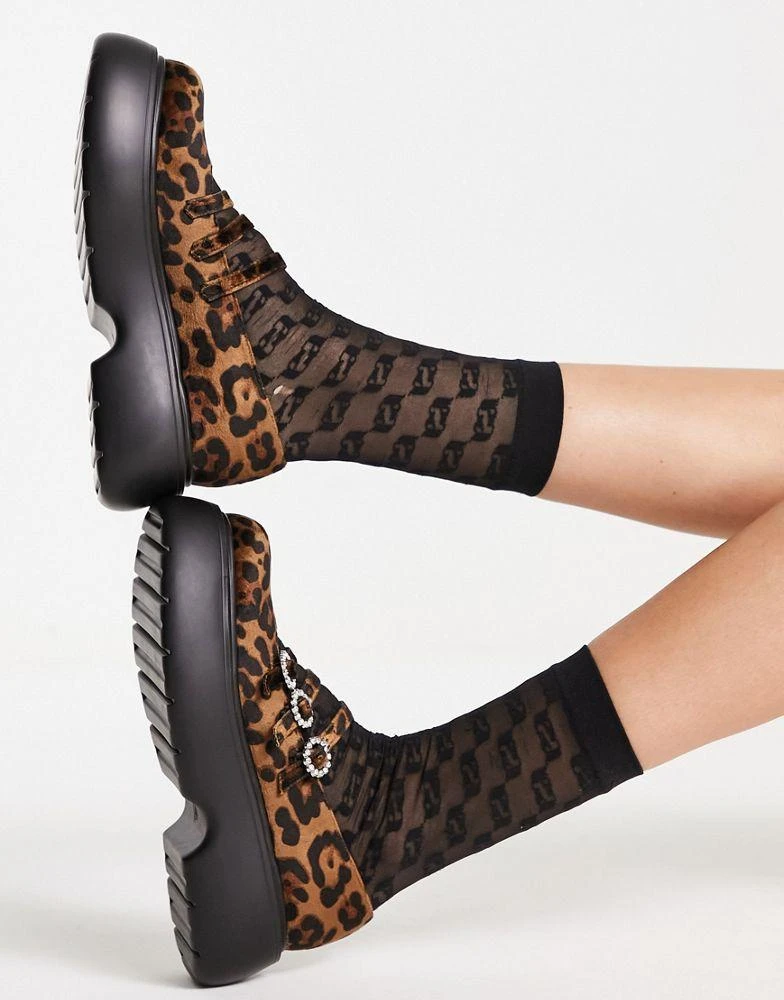 商品ASOS|ASOS DESIGN Missy chunky mary jane shoes with diamonte buckles in leopard,价格¥166,第4张图片详细描述