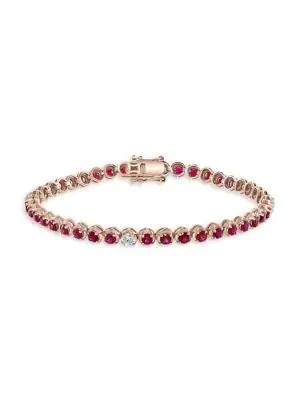 商品Effy|14K Rose Gold, Ruby & Diamond Tennis Bracelet,价格¥20124,第1张图片